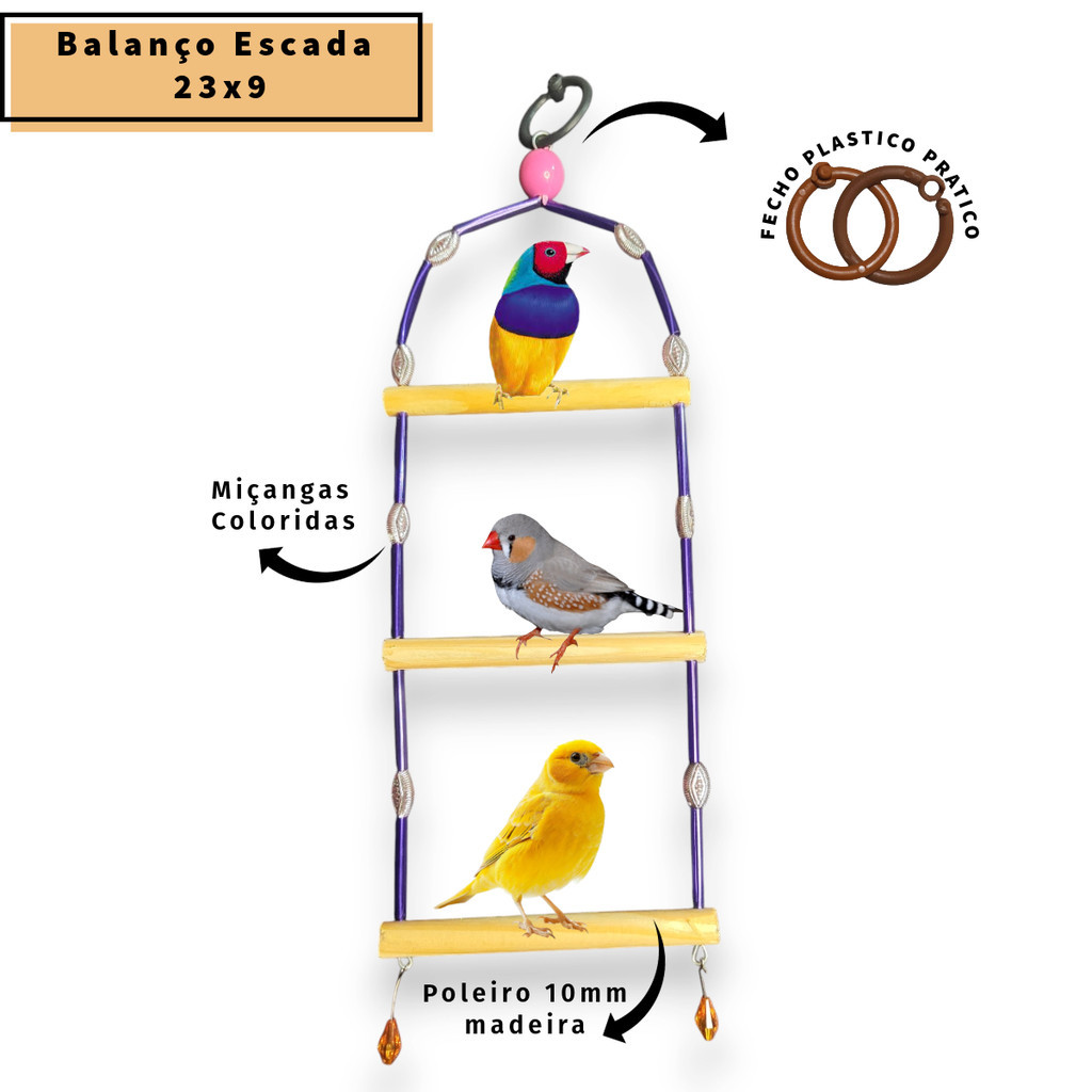 Balanço Brinquedo Escada C/ Poleiros - Calopsita , Agapornes E Aves Passaros Diversos
