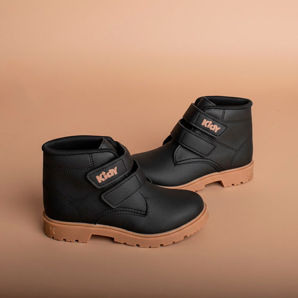 Coturno Infantil Menino Kidy Max Preto Bota Casual Confortável Leve Anatômico Antiderrapante
