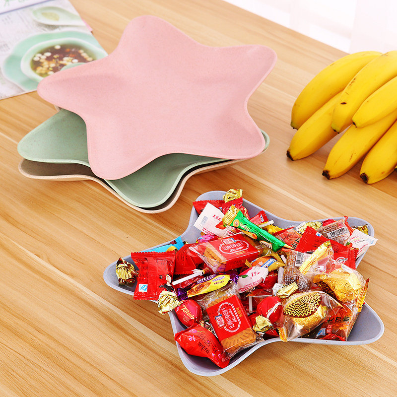 Prato de lanche doméstico, prato de doces em forma de estrela, prato de frutas colorido de plástico para crianças, prato