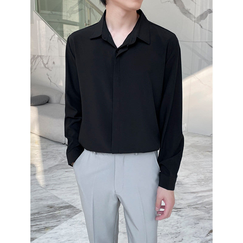 Estilo preguiçoso camisa preta masculina manga longa versão coreana na moda bonito dk masculino Casual estilo Hong Kong 