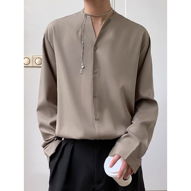 Camisa masculina fina de verão de manga comprida solta não-ferro camisa de alta qualidade camisa muito fada camisa de fu