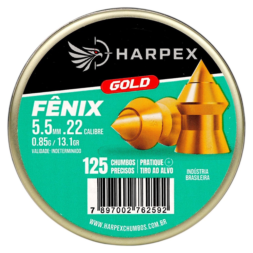 Chumbinho Harpex Fenix Gold Alta Penetração 5.5mm (.22) - 125un