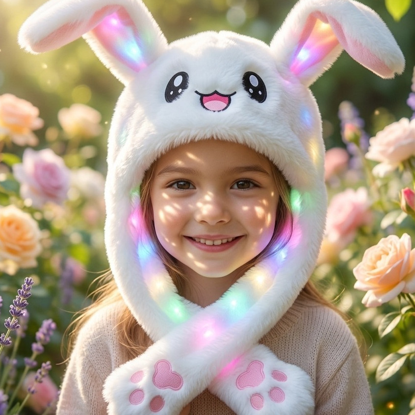 Touca de Pelúcia Animada com Orelhas Longas em Movimento e Luz LED – Estilo Coelho Panda Super Fofinho e Diferente em Oferta na Shopee
