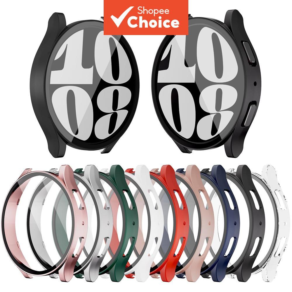 Vidro temperado + capa para Samsung Galaxy Watch 7/6/5/4 44 mm 40 mm, protetor de tela, protetor de borda completo PC