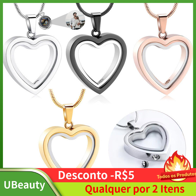 colar de aço inoxidável, colar para cinzas de animais de estimação com pingente de vidro, urna em forma de coração para