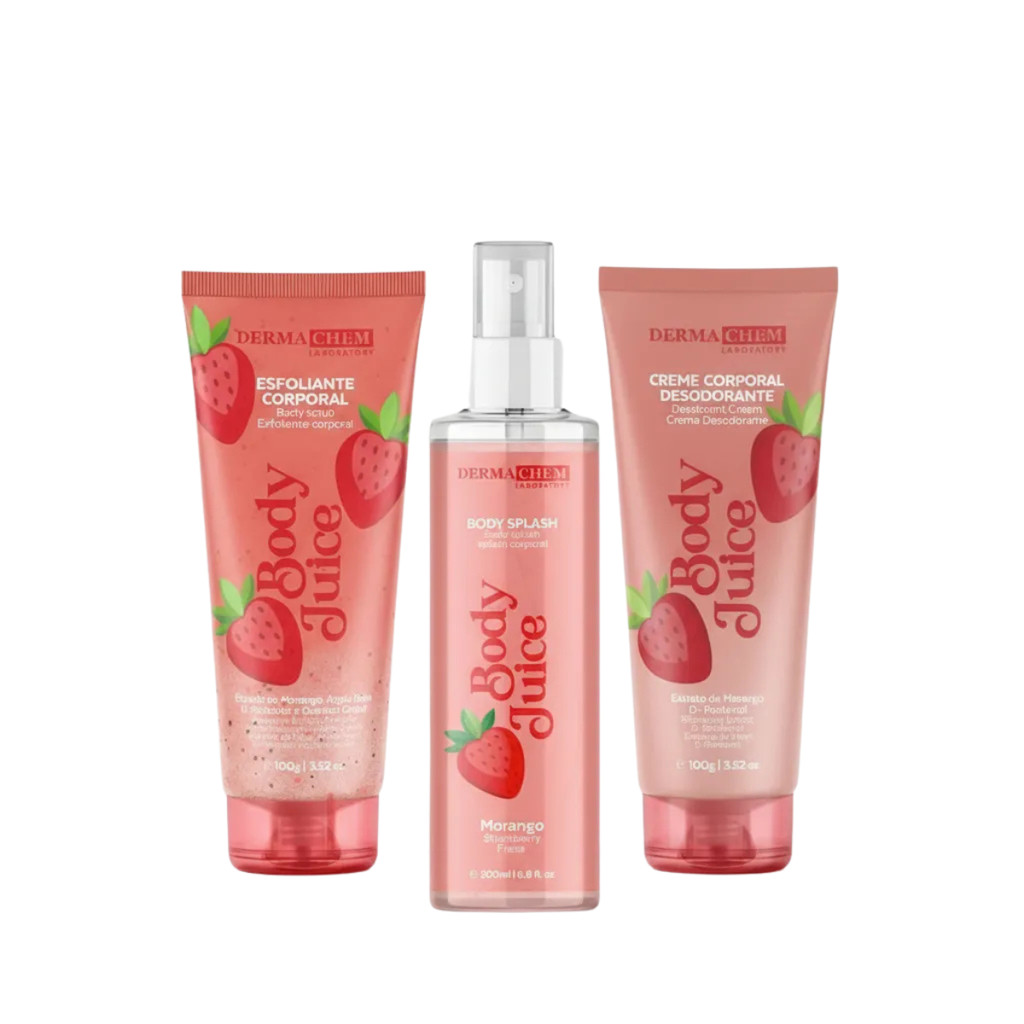 Kit Morango: Body Splash Fragrância Doce + Esfoliante Corporal 100g + Creme Corporal 100ml