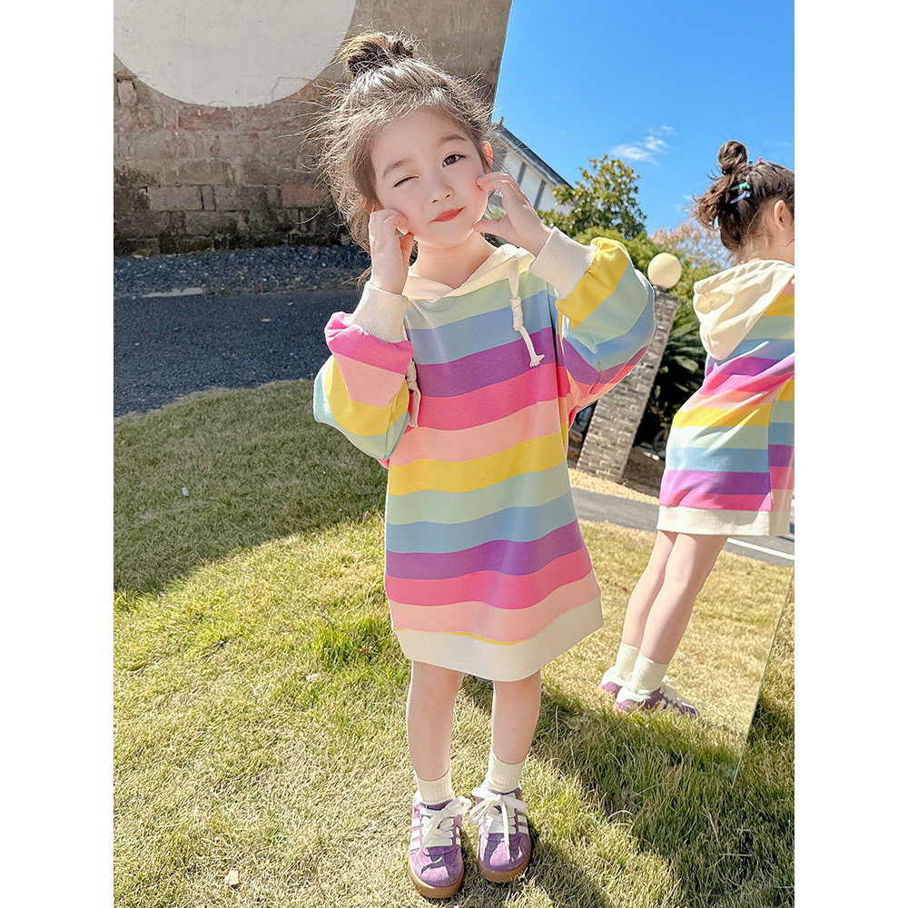 Meninas arco-íris moletom com capuz 2025 novo estilo moda roupas da menina do bebê moda roupas infantis menina solta top
