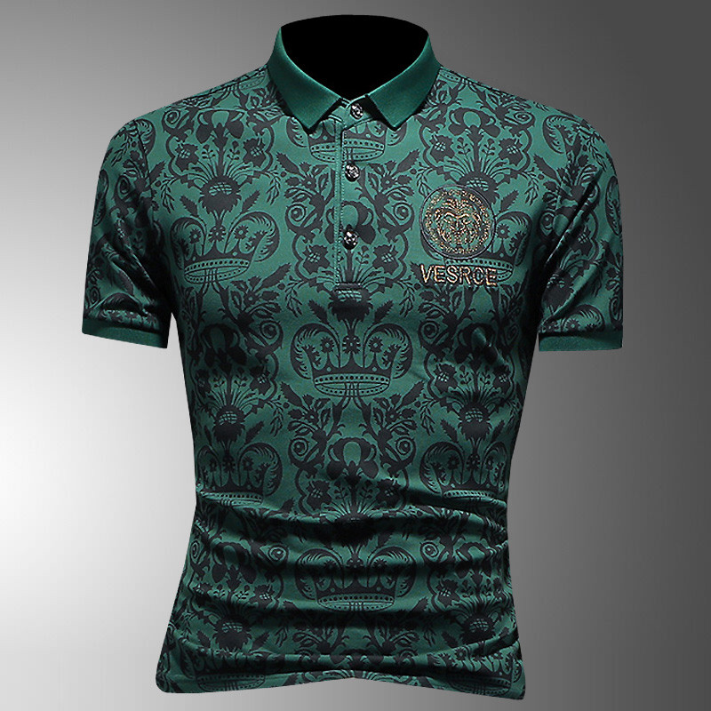 Verão novo estilo camisa Polo de manga curta masculina wear Street wear bordado impresso lapela camiseta moda Casual mei