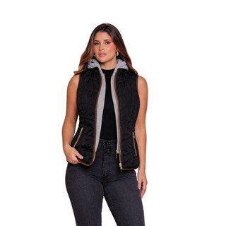 Colete Puffer Forrado Acolchoado com Capuz em Moletom