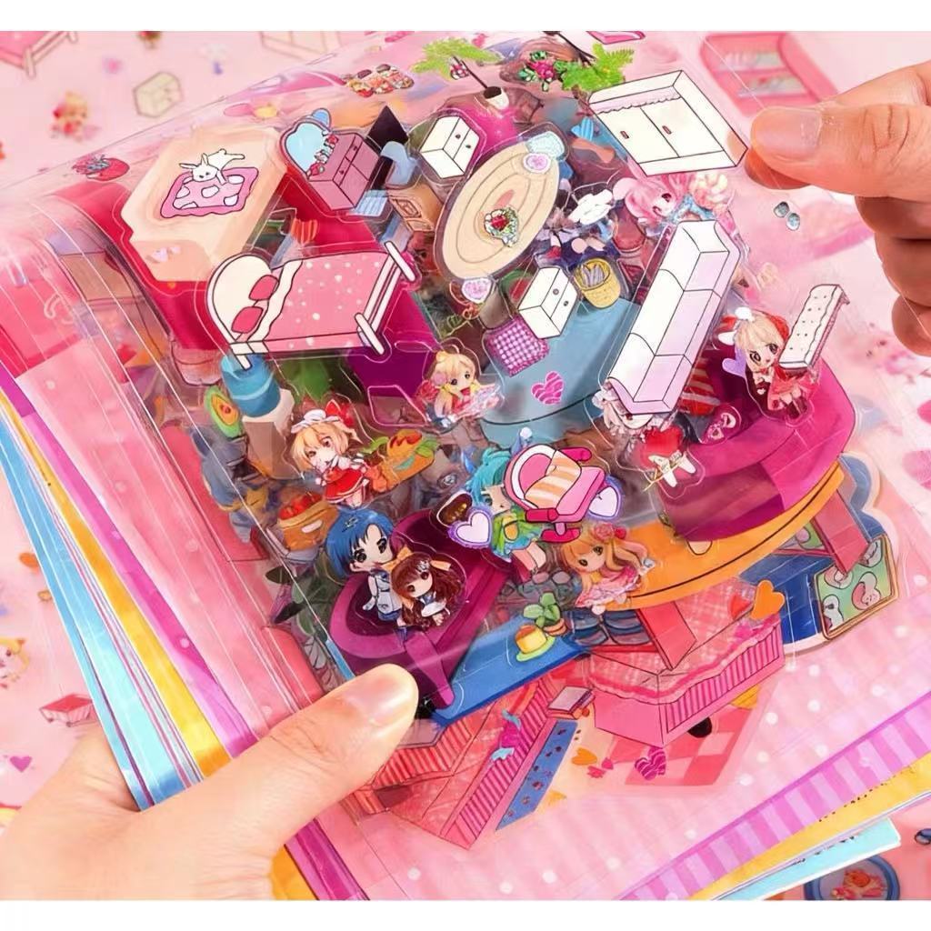Livro Adesivos 3D Infantil 8 Cenários Brinquedo Educativo Montessori + Pinça Kit Artesanato Criança — imagem 2 de 2
