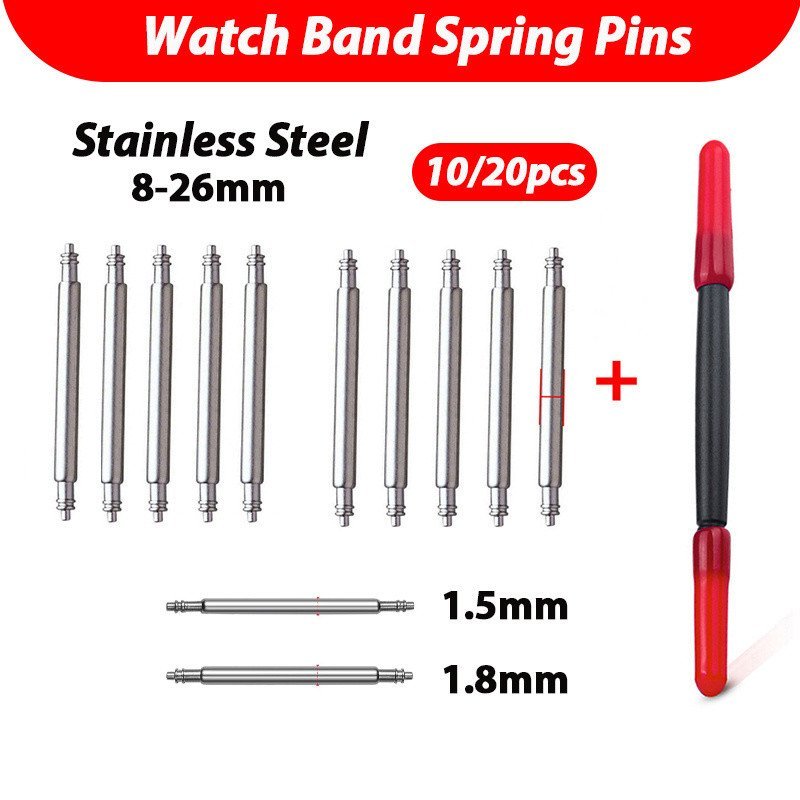 10/20 pinos de mola para pulseira de relógio com ferramentas, diâmetro 1,5/1,8 mm, conector de aço inoxidável B
