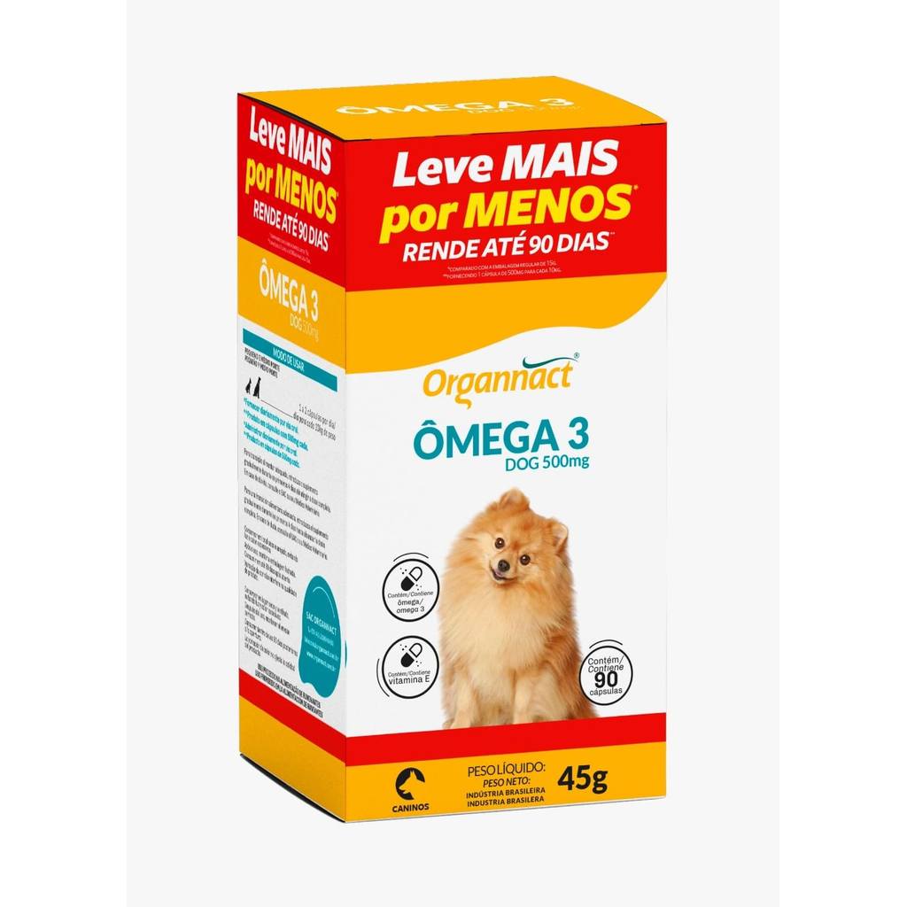 Ômega 3 Dog 500mg 90 Cápsulas Saúde da Pele e Pelagem Organnact