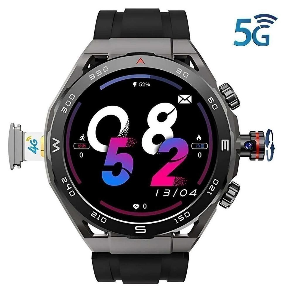 Relógio Inteligente HW18 64GB 4GB RAM Câmera 12MP Android Wi-Fi Play Store 46mm Curvo