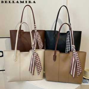 Bolsa Tote de Ombro Feminina De PU | Com Lenço De Seda Incluso | Média Capacidade | Para Trabalho E Estudos ✨