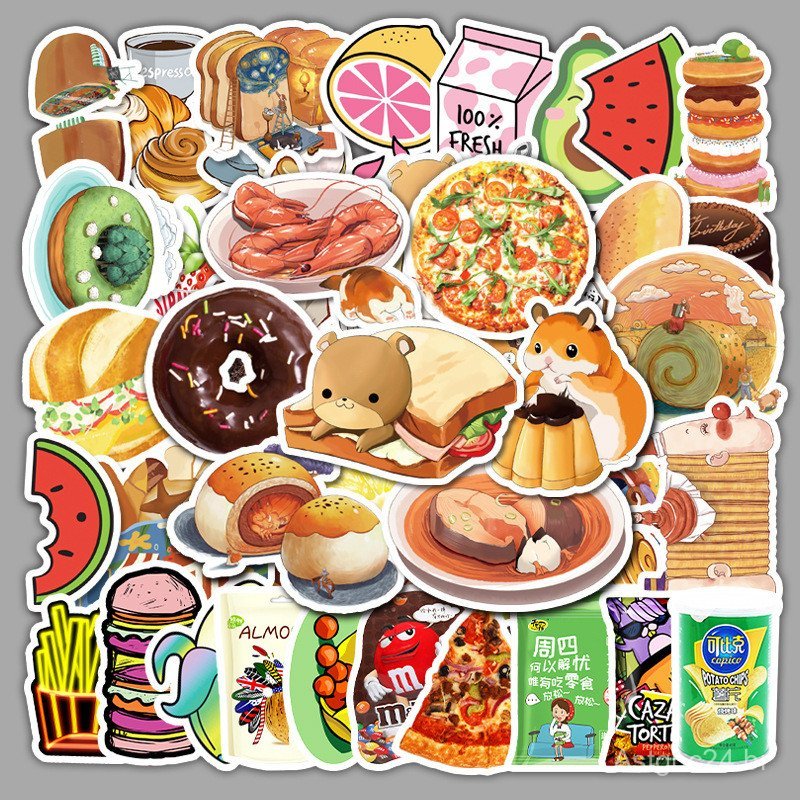 50 adesivos personalizados à prova d'água com desenhos de comida e bebida para malas, guitarras, scooters, tablets, carr