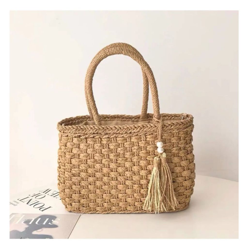 Bolsa de Palha Feminina de verão com Alça Longa