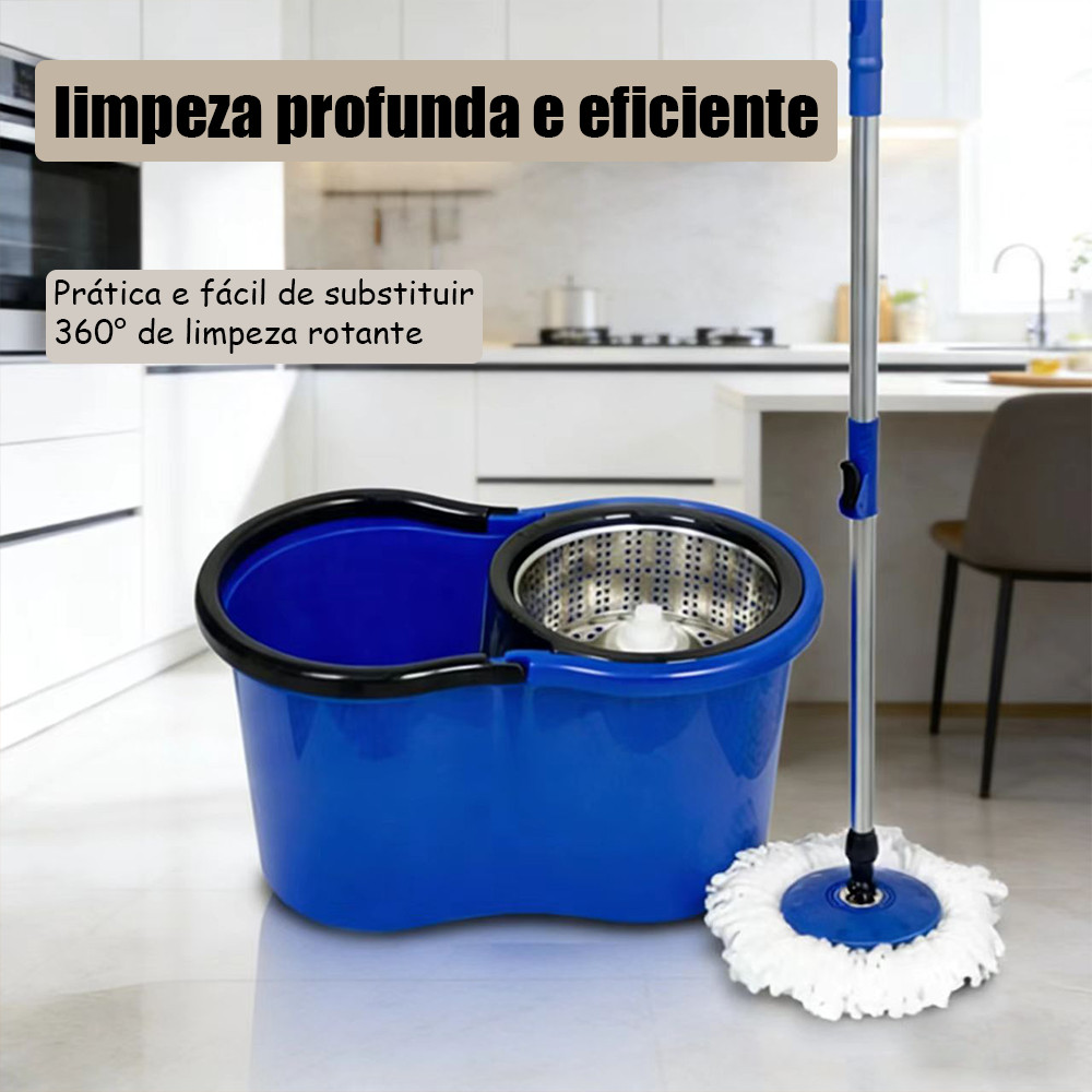Balde Mop Giratório 12L com Esfregão Sistema 360 Inox Premium para Limpeza Rápida e Fácil Inclui 1 Refis de Presente