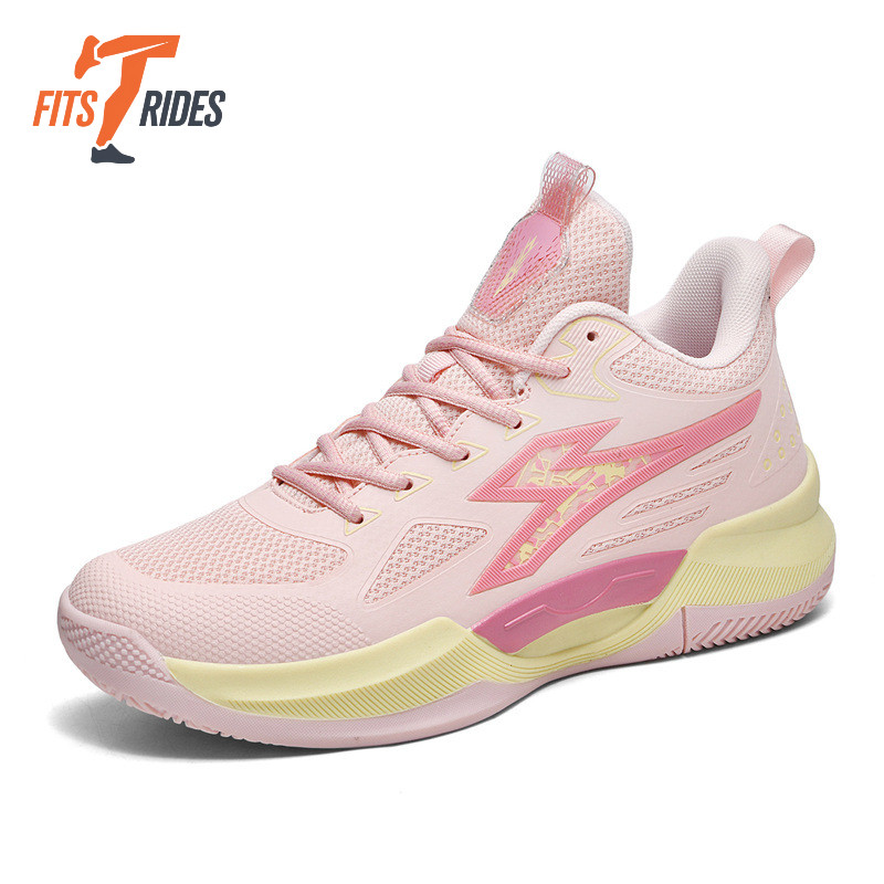 Tênis de Basquete Unissex Rosa Amortecimento TPU Profissional Masculino Feminino para Vôlei e Quadra Externa Escola