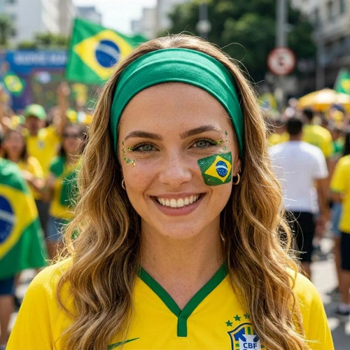 Kit Faixa E Scrunchie Brasil Copa Bandeira Cabelo Torcida Cores Bandeira Verde Amarelo Azul Branco Headband