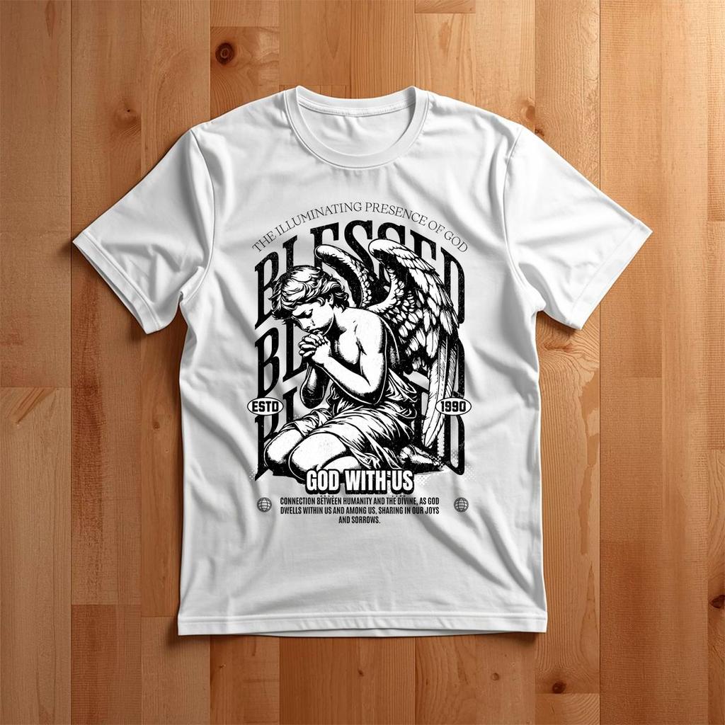 camisa camiseta masculina streetwear estampada 028 blessed anjo 100% algodão slim estilosa,casual,material duravel