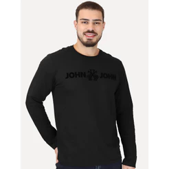 Camiseta John John Original Masculina Manga Longa Floco JJ Logo Preta