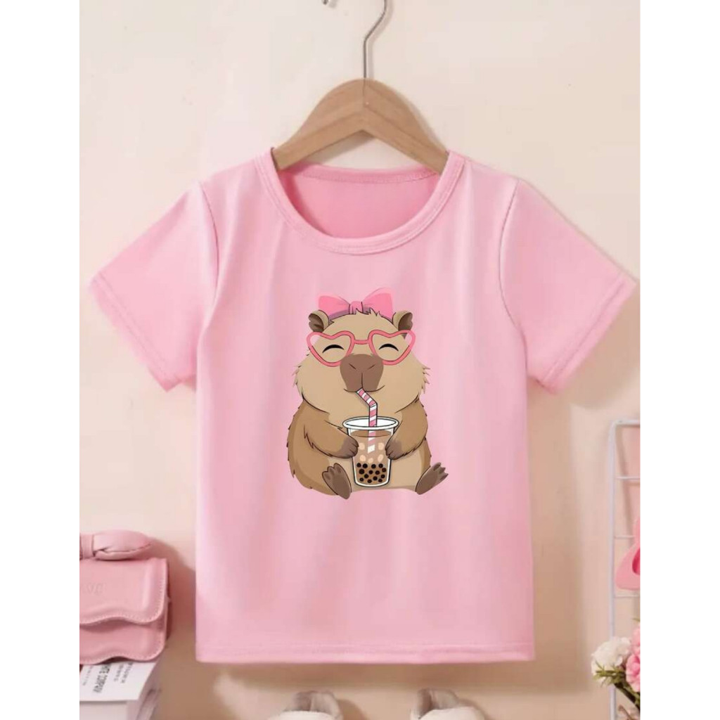 Camiseta Infantil Feminina Capivara T-Shirt Moda Infantil 100% Algodão Leve e Confortavel