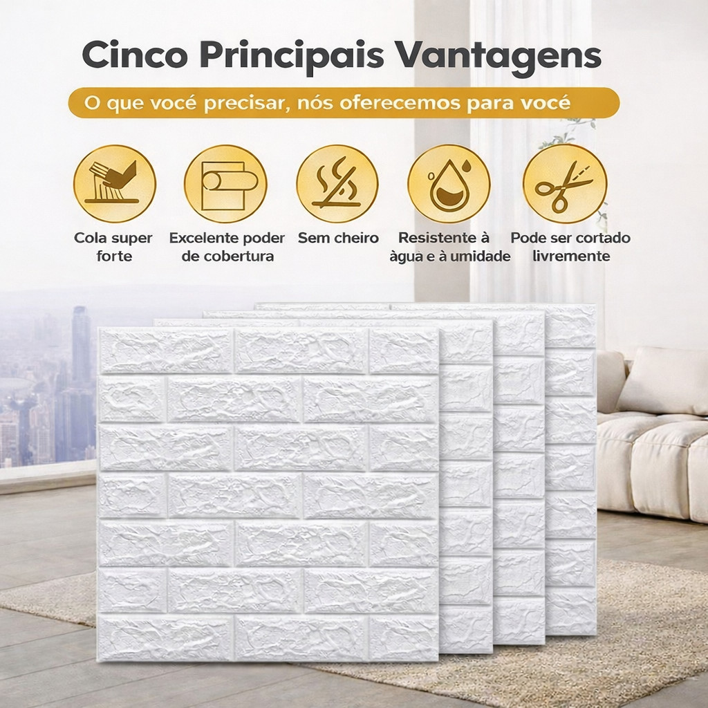 Tijolinho 3D Adesivo Parede Branco Papel Parede Espuma Revestimento Decoracao Grossa