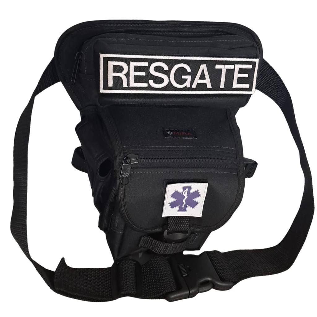Bornal Pochete de Perna Resgate Preto 7 bolsos com Cinto Mira