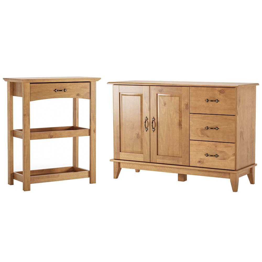 Kit Balcão Buffet 120cm Com Aparador Rústico 72cm Madeira Maciça Lira M06 Carvalho Fosco - Lyam Decor