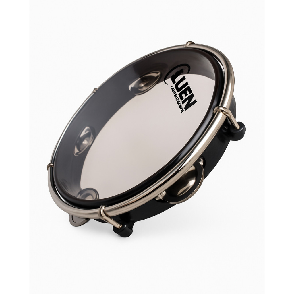 Pandeiro Luen 8 Junior Pele Cristal Abs Platinelas De Inox Cor Preto Pagode Samba Carnaval