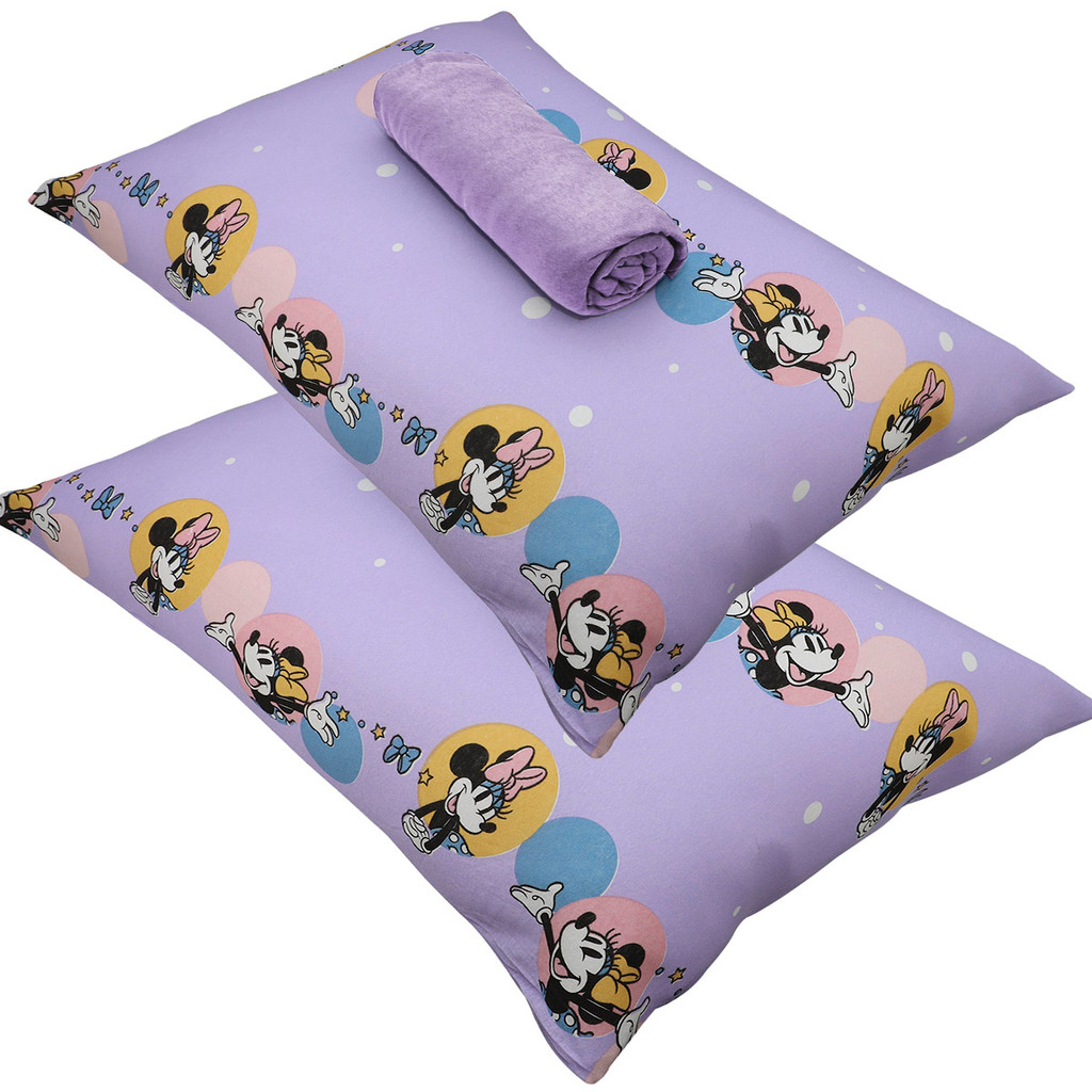 Jogo de Cama Portallar Casal Malha 100% Algodão Disney Minnie Feliz 3 Peças Lavanda