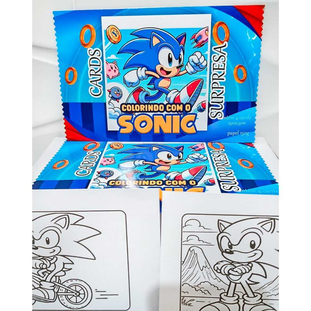 CARDS SURPRESA PARA COLORIR SONIC OU QUALQUER OUTRO DO ANÚNCIO/LEMBRANCINHA DE ANIVERSÁRIO/KIT COM 6 ENVELOPES