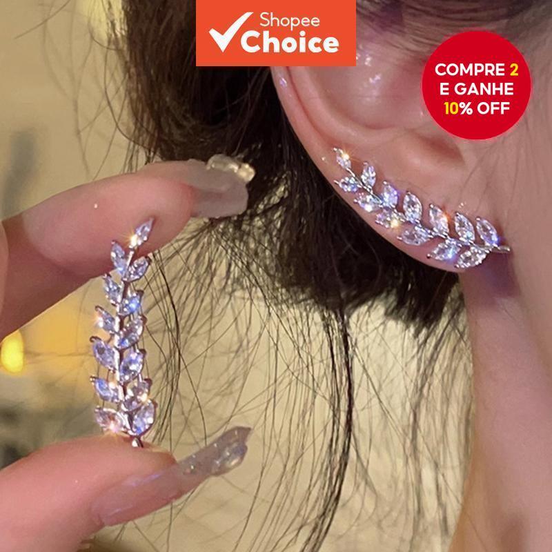 Novos Brincos de Orelha em Formato de Espiga de Trigo com Zircônia Luxuosa - Design de Folha, Joias Elegantes para em Oferta na Shopee