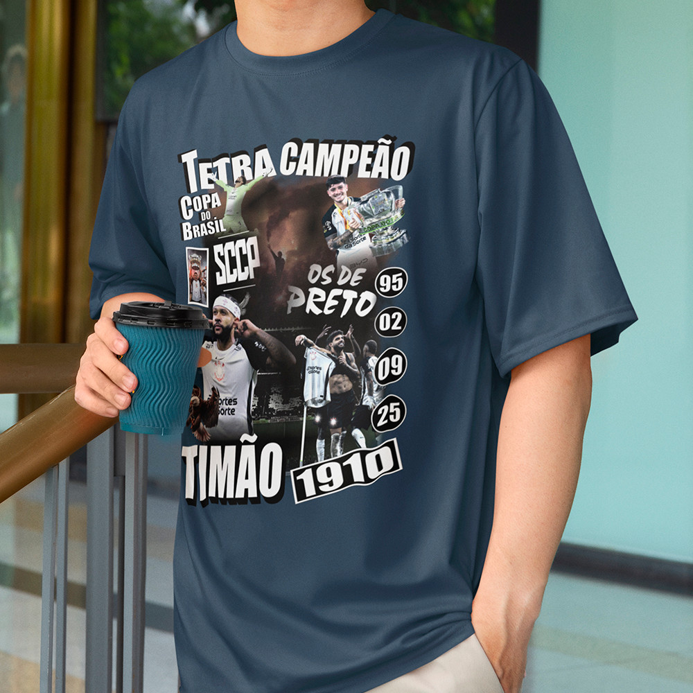 Camisa Masculina Timão Tetracampeão 2025 Copa Do Brasil Camiseta Futebol Jogador Blusa Algodão 30.1