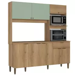 Cozinha Compacta 7 Portas THB Flórida, Cappuccino e Menta 200 cm