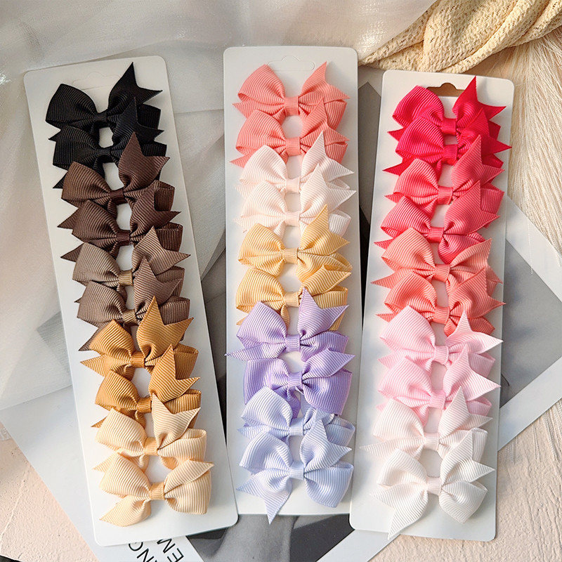 10 Pçs/set Crianças Bonito Feito À Mão Fita Sólida Bowknot Grampos De Cabelo Bebê Meninas Acessórios Atacado