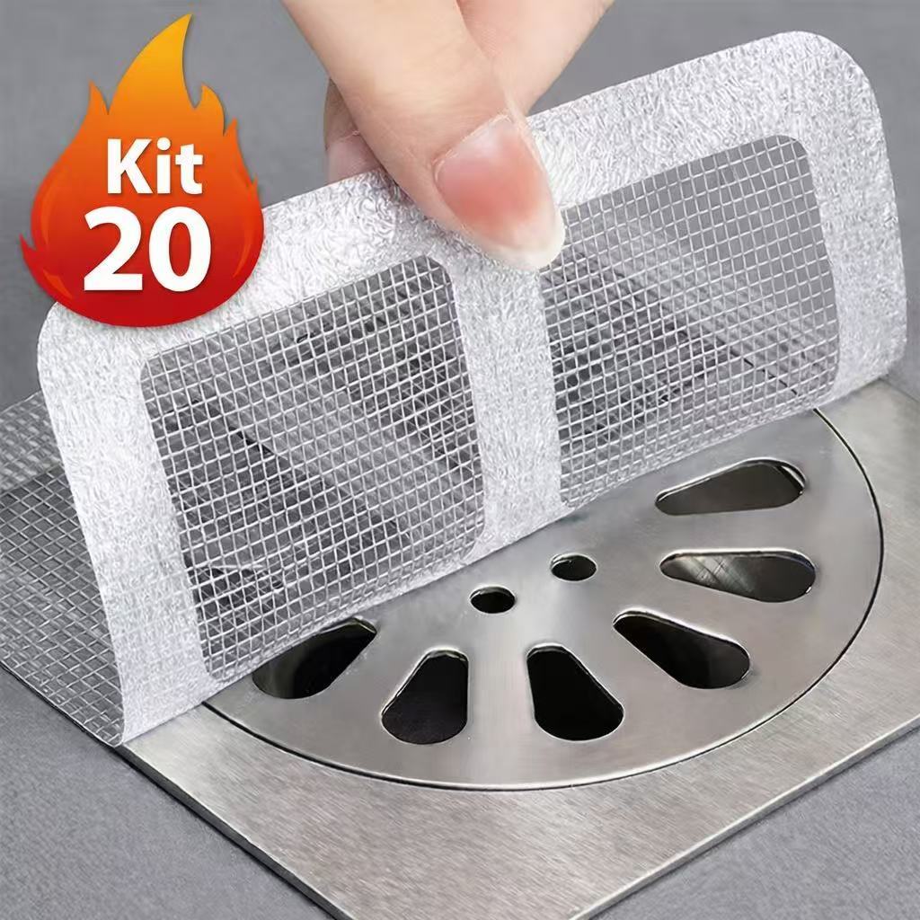 Kit 20 Protetores de Ralo Adesivos com Tela Descartável Anti Entupimento e Anti Insetos