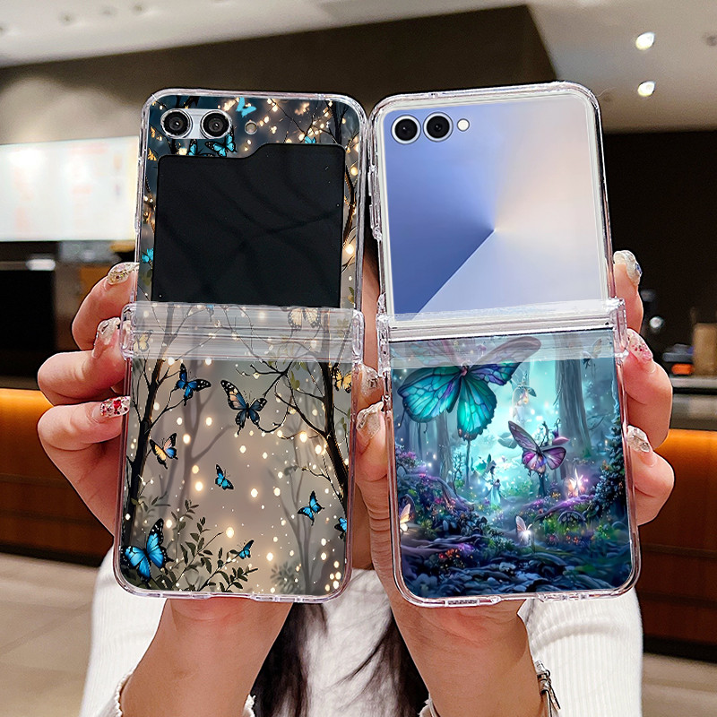 Dreamy Forest Butterfly Capa De Telefone Transparente Para Samsung Galaxy Z Flip