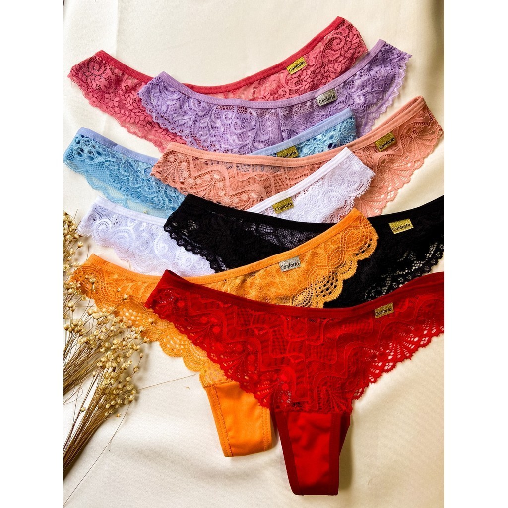 Detalhes do Kit Calcinhas Tangas de Microfibra E Renda Levanta Bumbum FIO DUPLO Sexy Ligerie