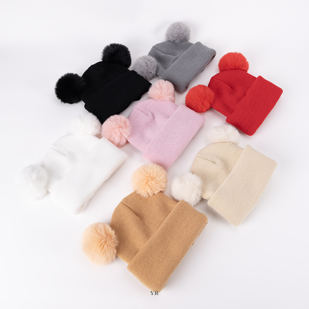 YUR Pompom Bebê Inverno Quente Malha Gorro Chapéu De Uma Peça Crianças Orelhas Pescoço Proteção Infantil Para Meninas Me