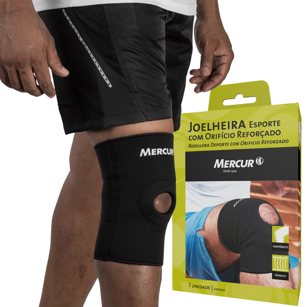 Joelheira Esporte com Orifício Reforçado Mercur Patelar Ortopédica Compressão Ligamento Lesão em Oferta na Shopee