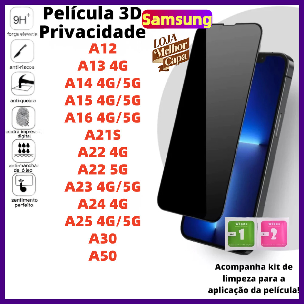 Película Para Samsung Galaxy A15 A14 A16 A21S A24 A13 A25 A12 A23 A22 A50 A30 4G 5G Protetor Privacidade Anti Spy FKM