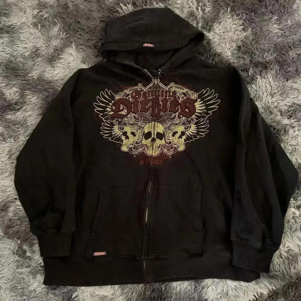 Affliction Fashion Rua Skull Zipper Hoodie Masculino Hip Hop Casual Moletom Personalidade Com Capuz Y2K