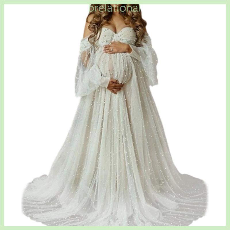 Vestido Maxi Maternidade Ajustável R Para Fotografia Design Ombro E Tecido Poliéster