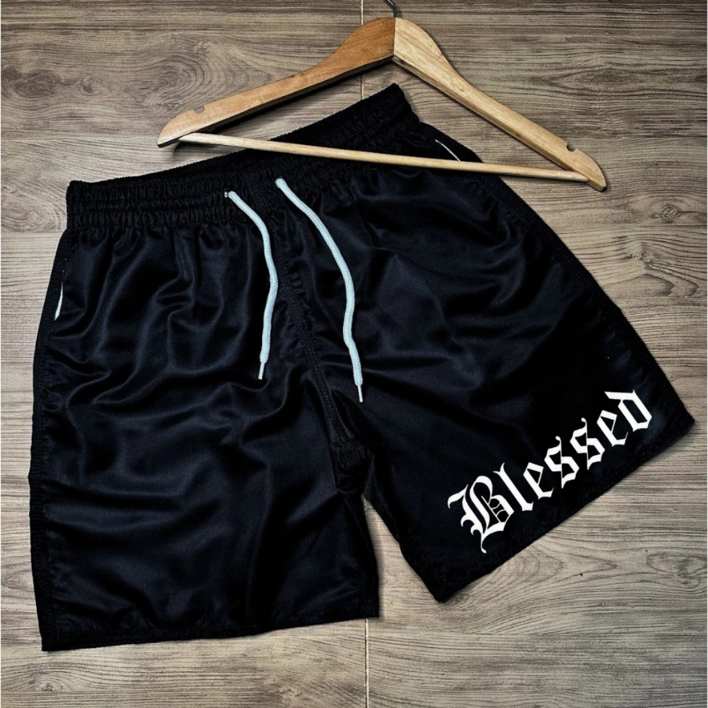 Bermuda Short Masculina Tactel Premium Blessed Abençoado /Casual/ Musculação Academia Esportes