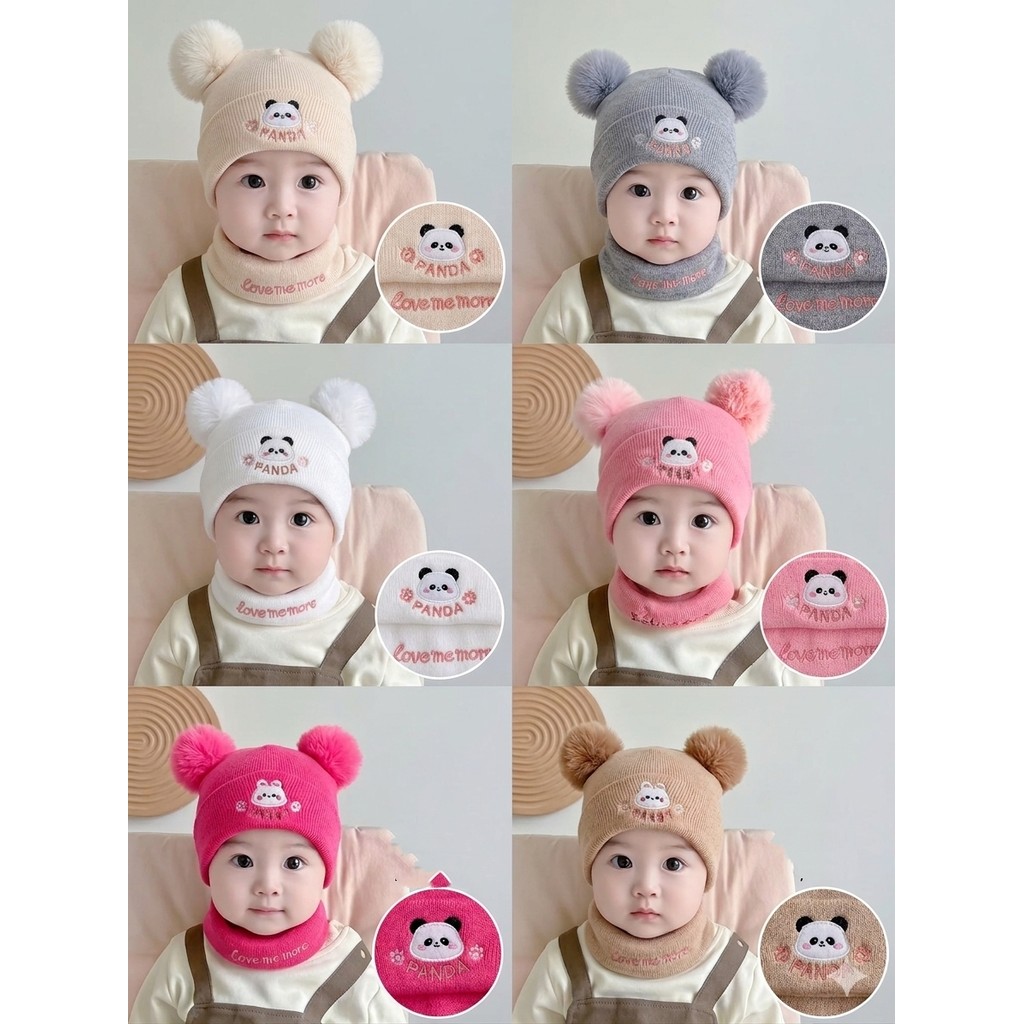 🧸 Conjunto de Touca e Gola Infantil com Estampa de Panda – Conforto e Fofura para o Inverno 0-3ANOS