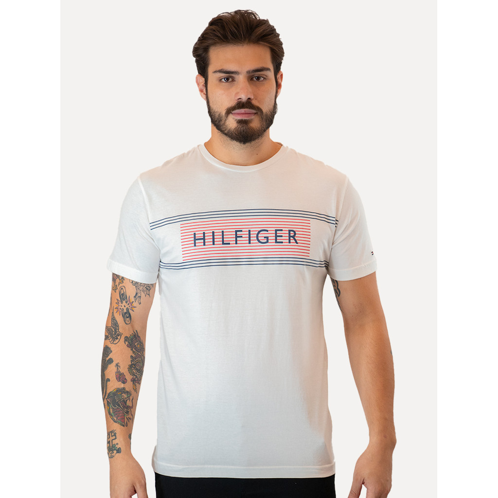 Camiseta Tommy Hilfiger Original Masculina Brand Love Chest Tee Branca