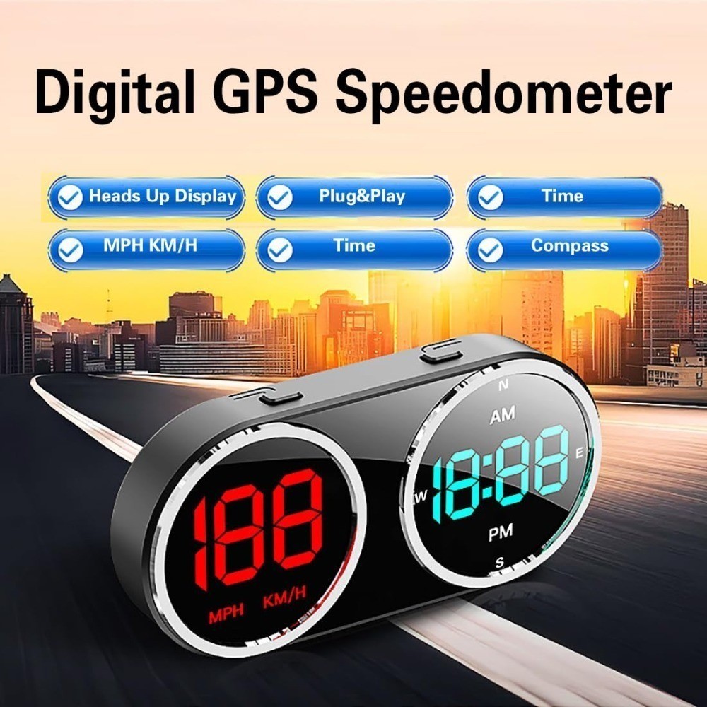 Carro Head Up Display Speedomter Tempo Bússola GPS LED HUD Alarme De Excesso De Velocidade KMH MPH Medidor Multicolar