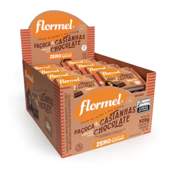 Paçoca Zero Açúcar Castanhas com Chocolate Cacau Sem Glúten Flormel 20g Cada Caixa 24 unidades