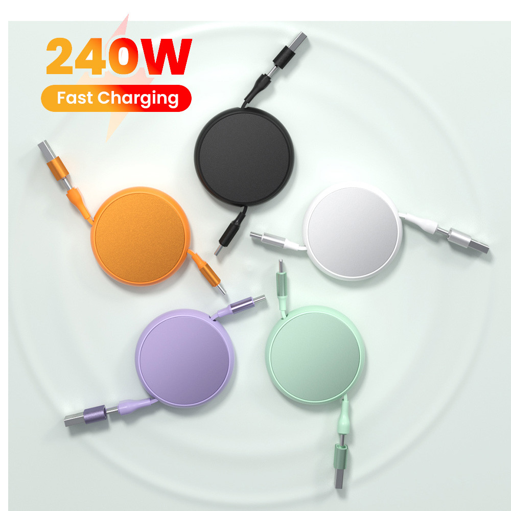 Elough 240W 2 Em 1 Retrátil USB-A/Tipo C Para Cabo De Dados De Carregamento Rápido Suporta Smartphones CarPlay Laptop 1M